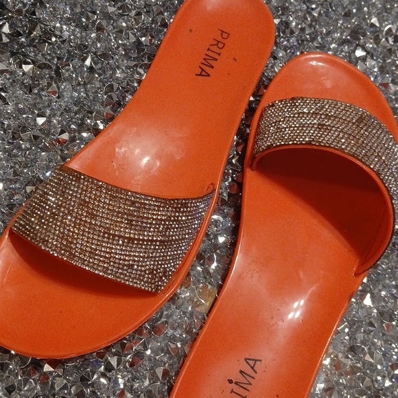 Orange Rhinestone Slide Sandals - Picture 2 of 4